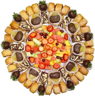 Shortbread Cookies, Fresh Cut-up Fruit  & bakery Wicker Tray ( #1115)  "Largest Gift Picture Shown"