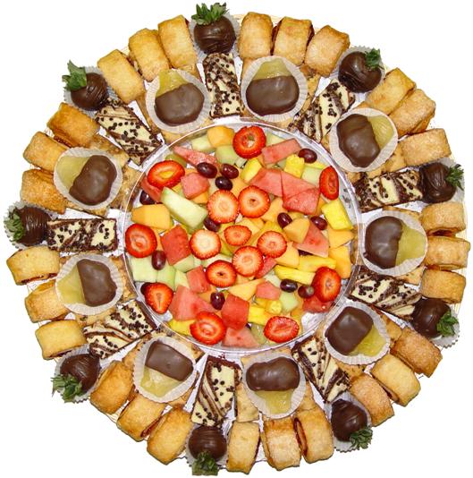 Shortbread Cookies, Fresh Cut-up Fruit  & bakery Wicker Tray ( #1115)  "Largest Gift Picture Shown"