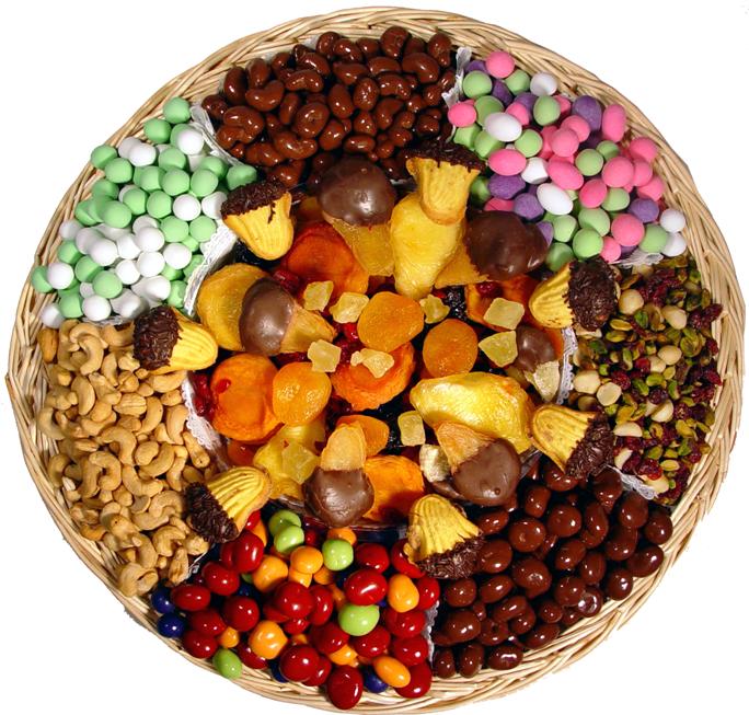 Dry Fruit Nut & Chocolate Wicker Tray (#1117)"Largest Gift Picture Shown"