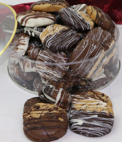 Holiday Chocolate Dipped Gourmet Cookies Lucite Tin # 7426  "Picture Shown Largest Size"