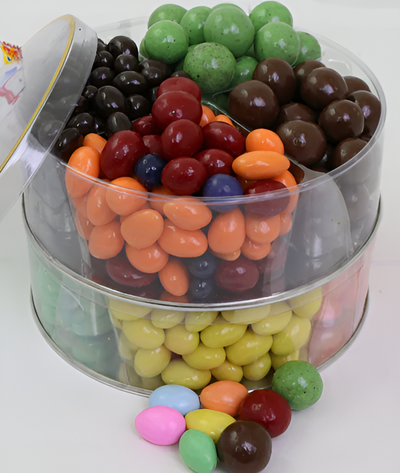 Dry Fruit Nut, Chocolate & Dry Fruit Round Lucite Tin (2-tier) ( #1188)