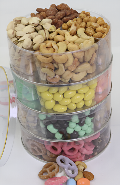 Dry Fruit Nut, Chocolate, Fancy Cookies,  & Dry Fruit Round Lucit Tin (4-tier)(#1189)