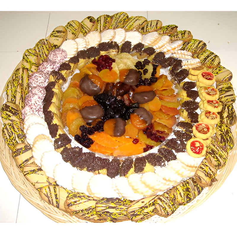European Cookies Gift Tray and Chocolate Dipped Fruit Gift Tray #6601  "Largest Gift Picture Shown"