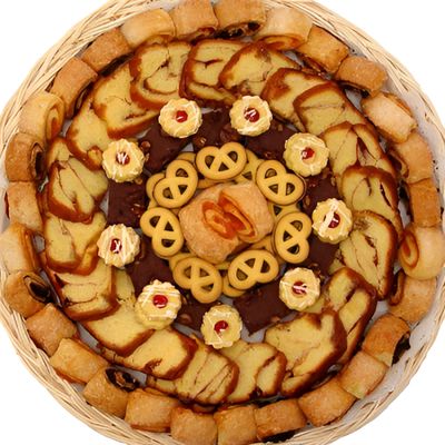Cinnamon-coffee-cake-and-fruit-filled-traditional baked goods Wicker Trays ( #1112)"Largest Gift Picture Shown"