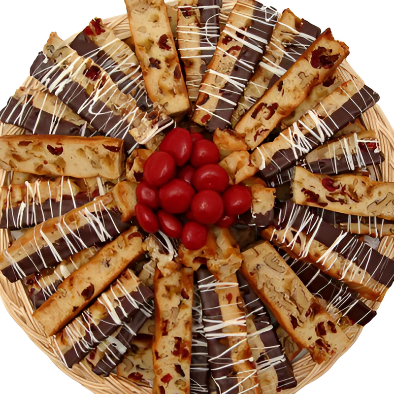 Chocolate Dipped cherry-modeal-bread-gift Biscotti Chocolate Tray ( #1111) "Largest Gift Picture Shown"