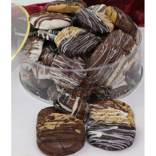 Holiday Chocolate Dipped Gourmet Cookies Lucite Tin #7426